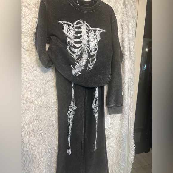 🖤☠️NWT-Hills and Valleys Black Garment Dyed Skeleton Coord Set Sz S🖤☠️ - Picture 8 of 12